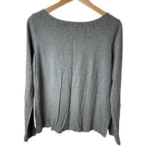 Loft I Gray Long Sleeve Cotton Shirt W. Studded Neck I L I Basic Career